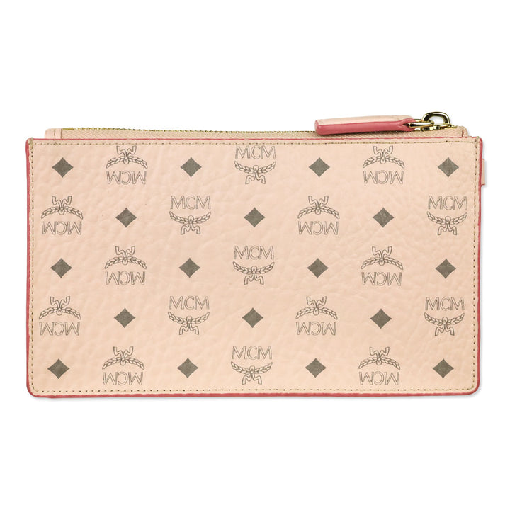 MCM Powder Pink Visetos Leather Cardholder Wristlet
