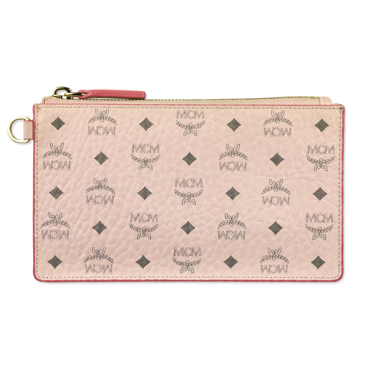 MCM Powder Pink Visetos Leather Cardholder Wristlet