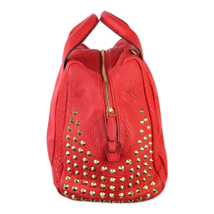 MCM Red Leather Keana Medium Boston Studded Satchel