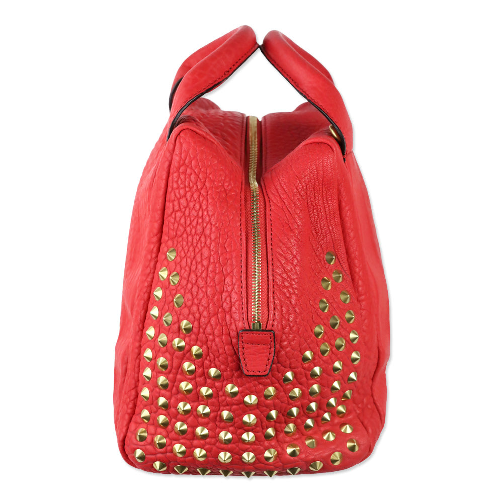 MCM Red Leather Keana Medium Boston Studded Satchel