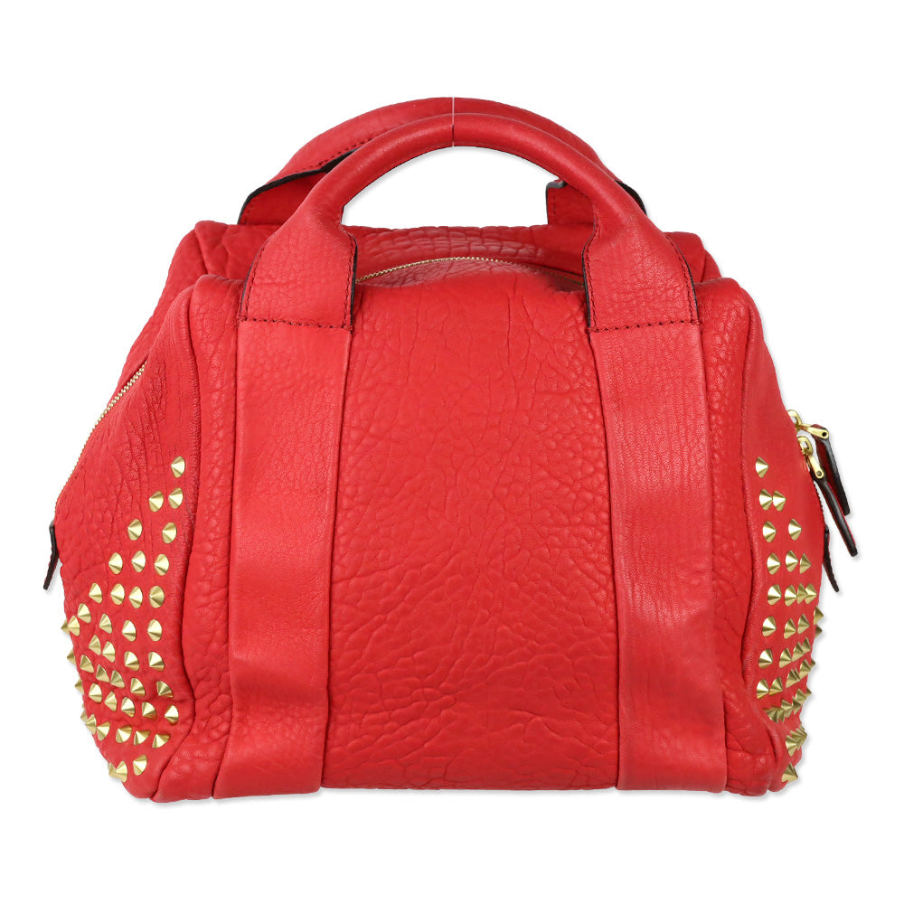 MCM Red Leather Keana Medium Boston Studded Satchel