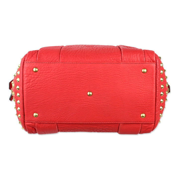 MCM Red Leather Keana Medium Boston Studded Satchel