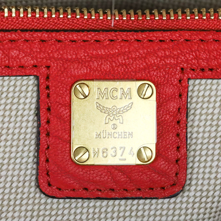 MCM Red Leather Keana Medium Boston Studded Satchel