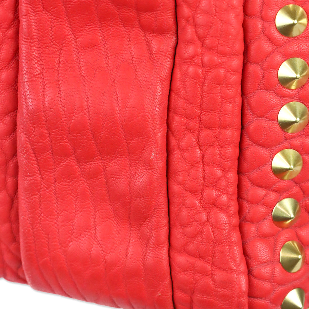 MCM Red Leather Keana Medium Boston Studded Satchel