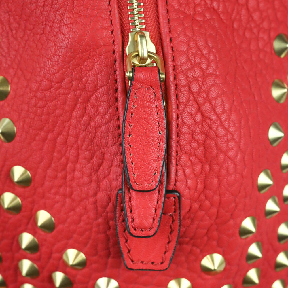 MCM Red Leather Keana Medium Boston Studded Satchel