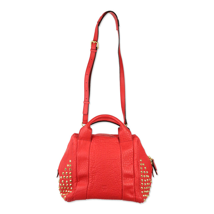 MCM Red Leather Keana Medium Boston Studded Satchel