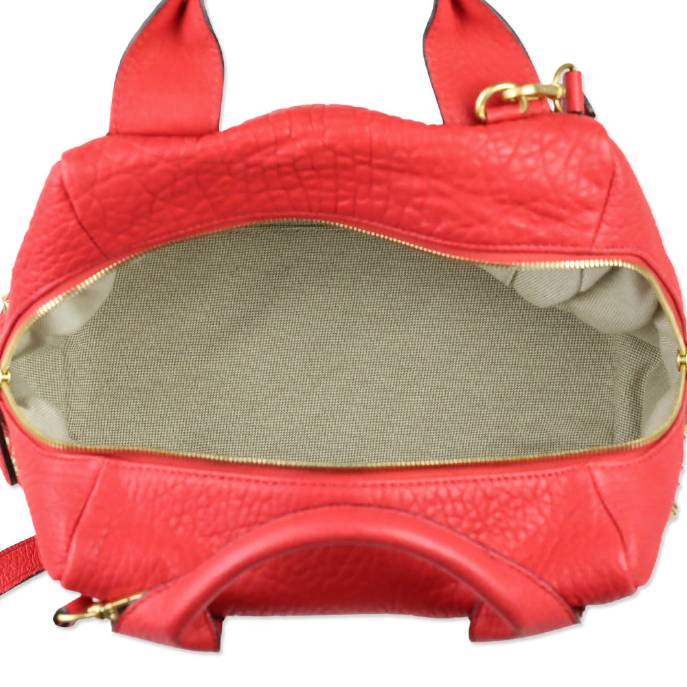 MCM Red Leather Keana Medium Boston Studded Satchel