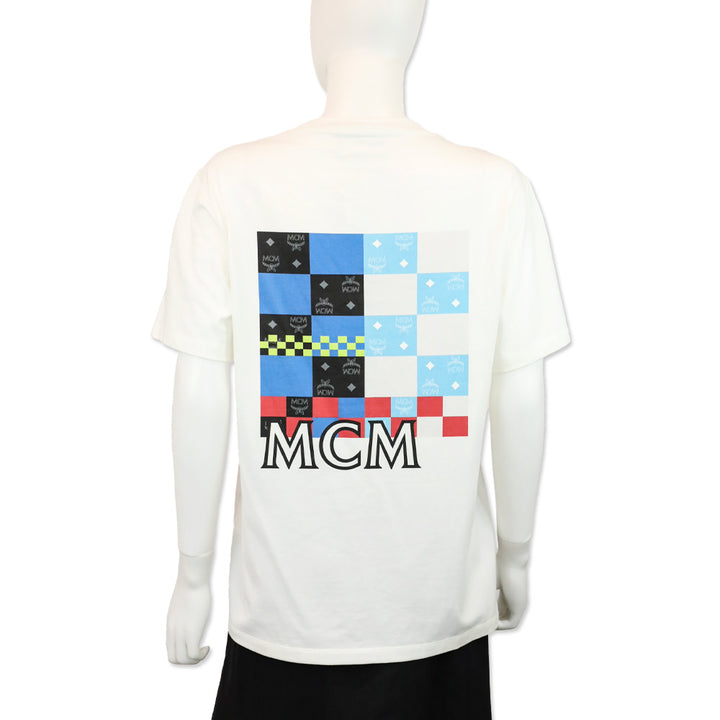 MCM White Checkerboard Monogram Print Cotton T-Shirt