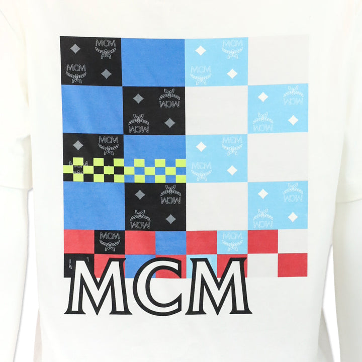 MCM White Checkerboard Monogram Print Cotton T-Shirt