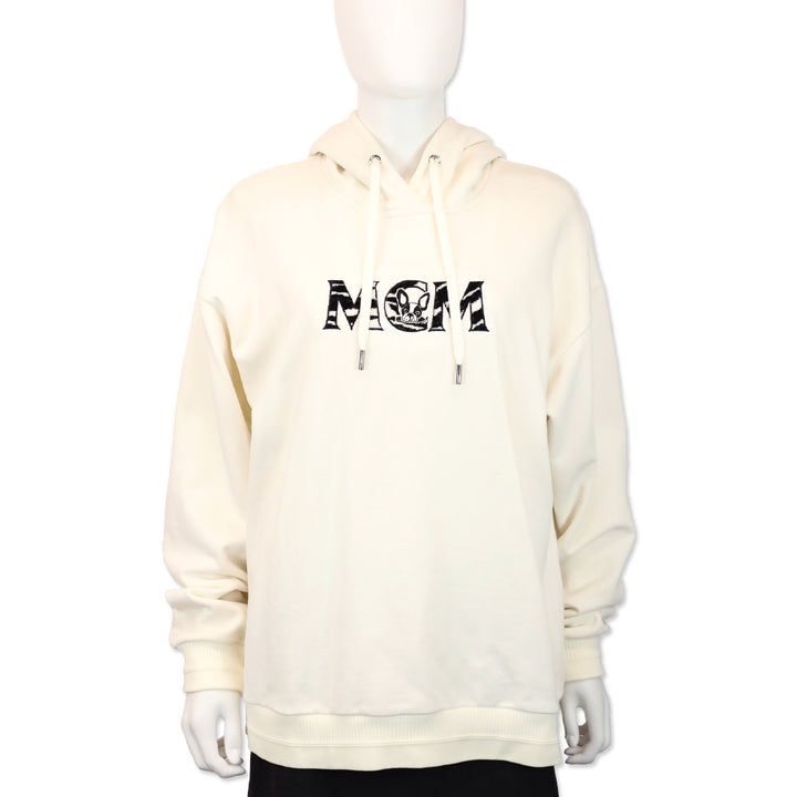 MCM White Organic Cotton M Pup Logo Hoodie