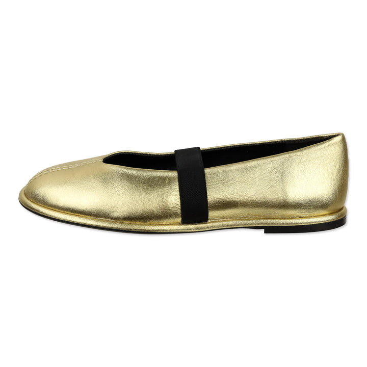 ME+EM Metallic Gold Elasticated Strap Mary Jane Ballerina Flat