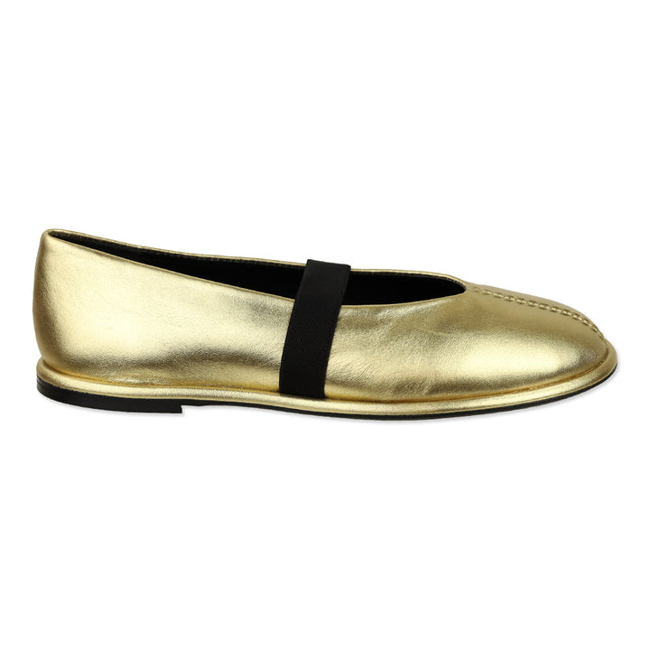 ME+EM Metallic Gold Elasticated Strap Mary Jane Ballerina Flat