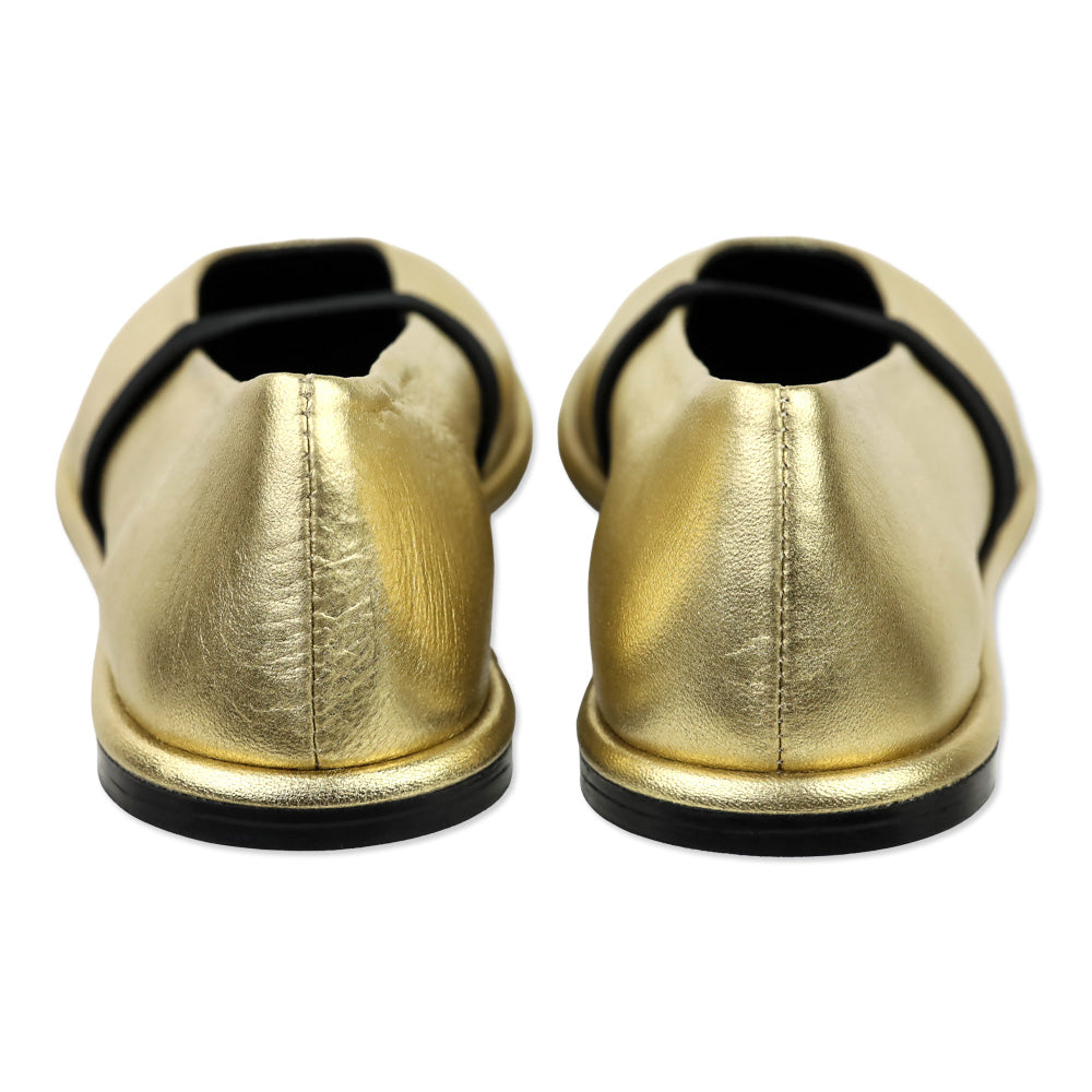 ME+EM Metallic Gold Elasticated Strap Mary Jane Ballerina Flat