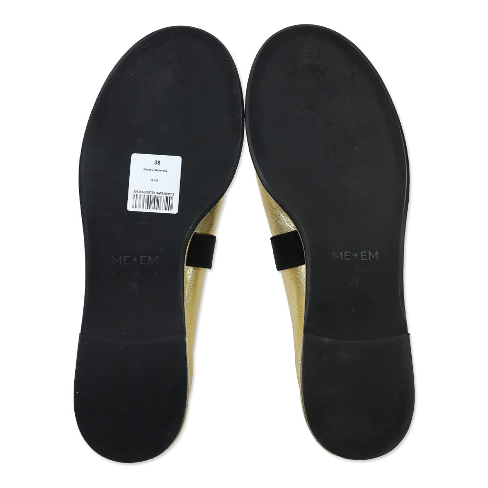 ME+EM Metallic Gold Elasticated Strap Mary Jane Ballerina Flat
