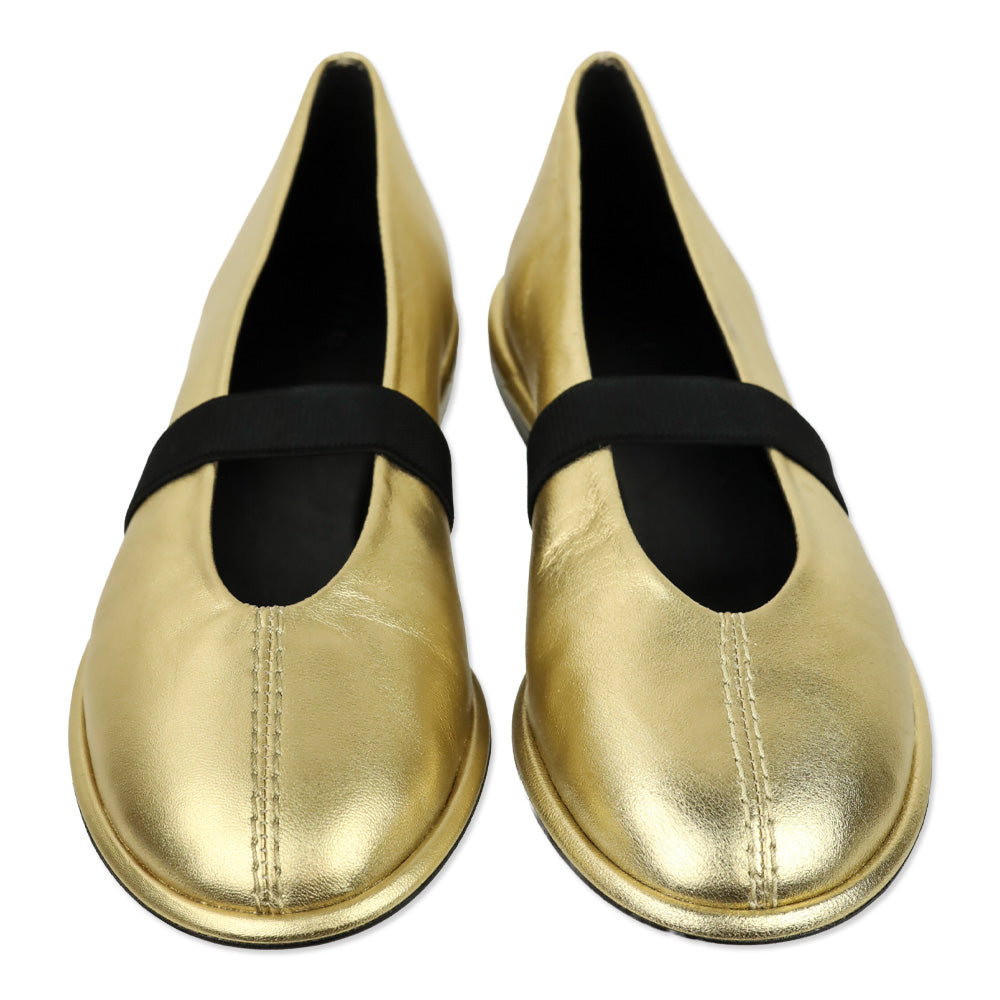 ME+EM Metallic Gold Elasticated Strap Mary Jane Ballerina Flat
