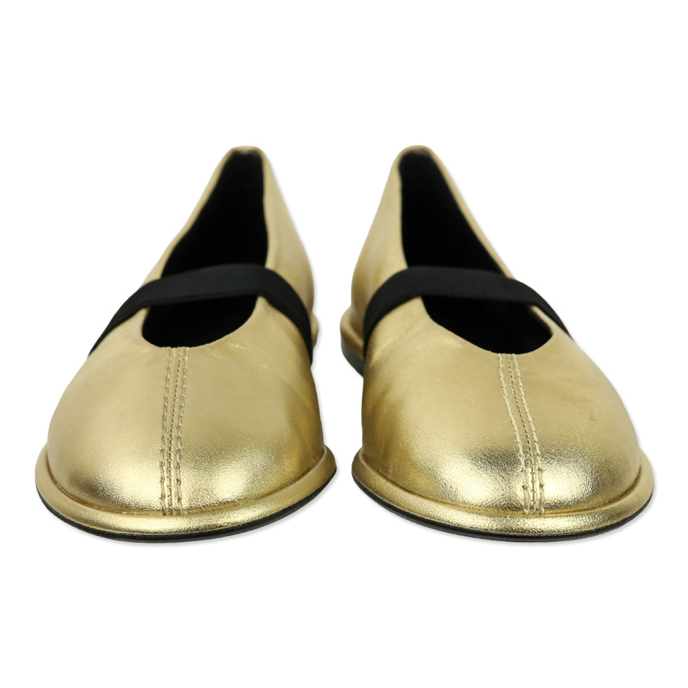 ME+EM Metallic Gold Elasticated Strap Mary Jane Ballerina Flat