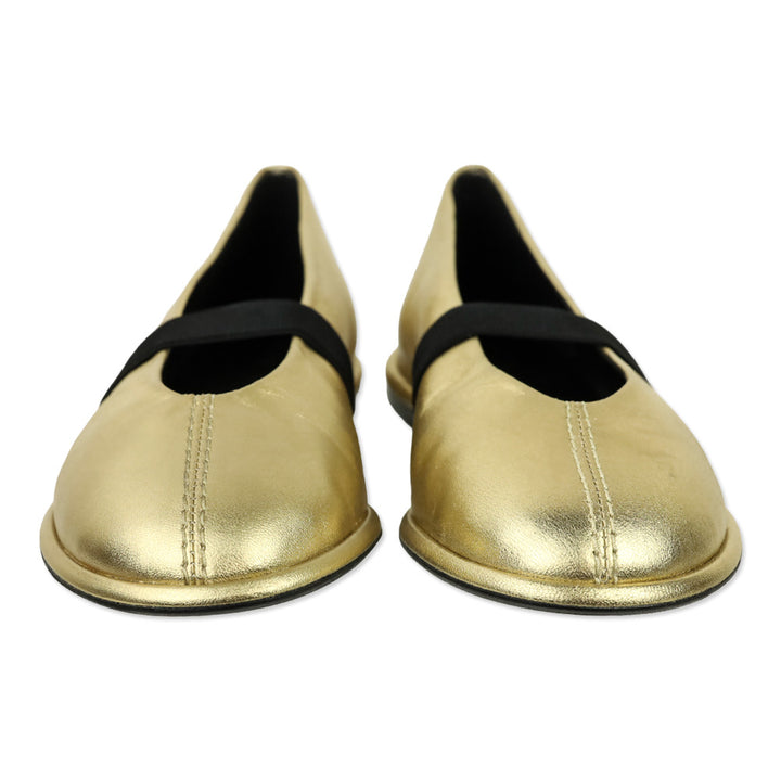ME+EM Metallic Gold Elasticated Strap Mary Jane Ballerina Flat