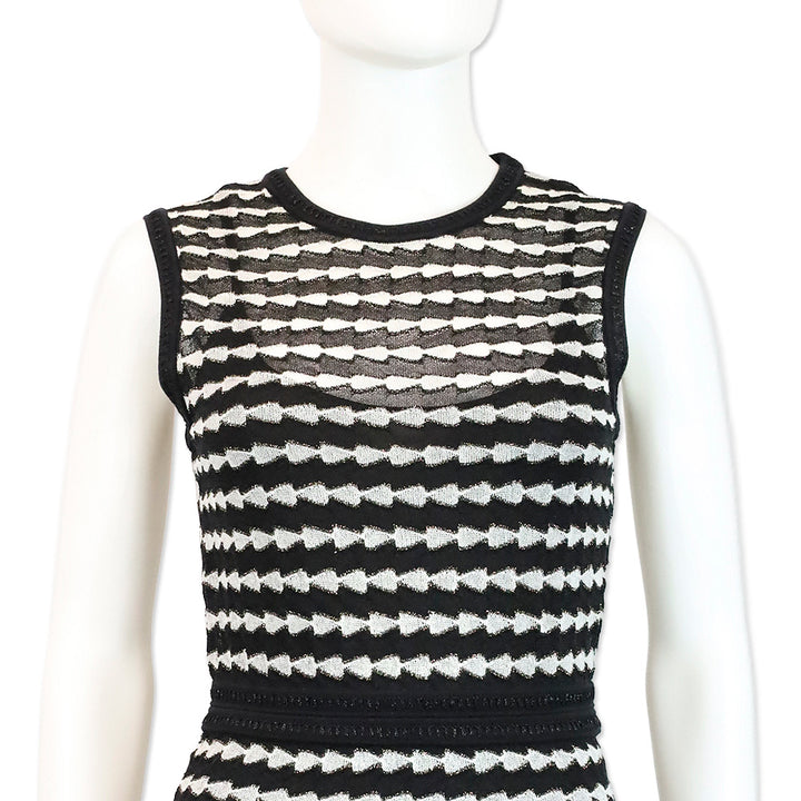 M Missoni Black/White Stripe Wave Knit Sleeveless Scoop Neck Dress