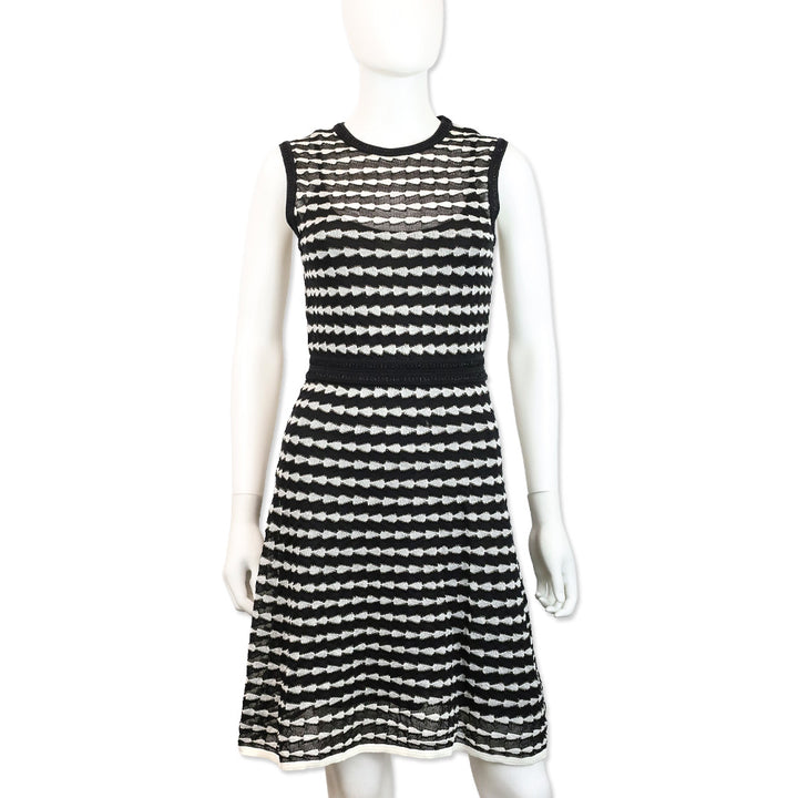 M Missoni Black/White Stripe Wave Knit Sleeveless Scoop Neck Dress