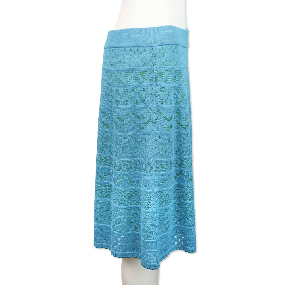 M Missoni Blue Pointelle Knit Midi Skirt