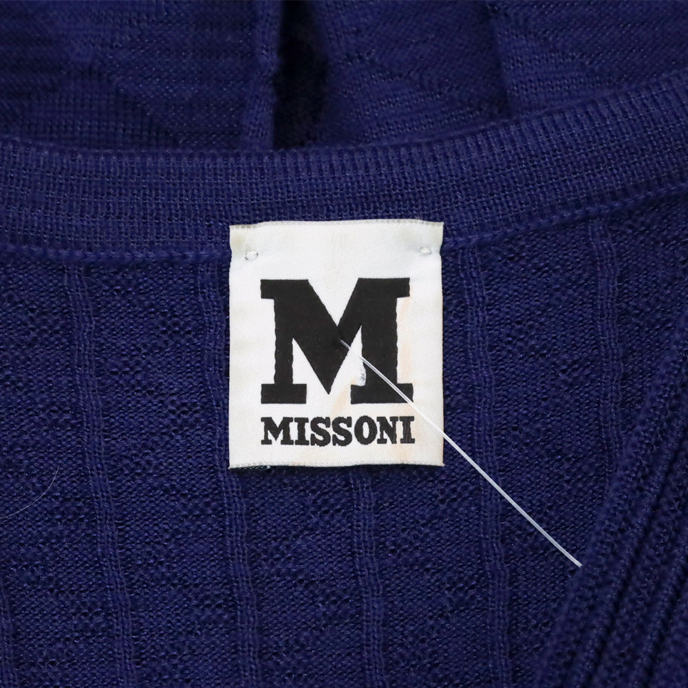 M Missoni Blue Ribbed Geometric Knit V-Neck Short Sleeve Midi Dress