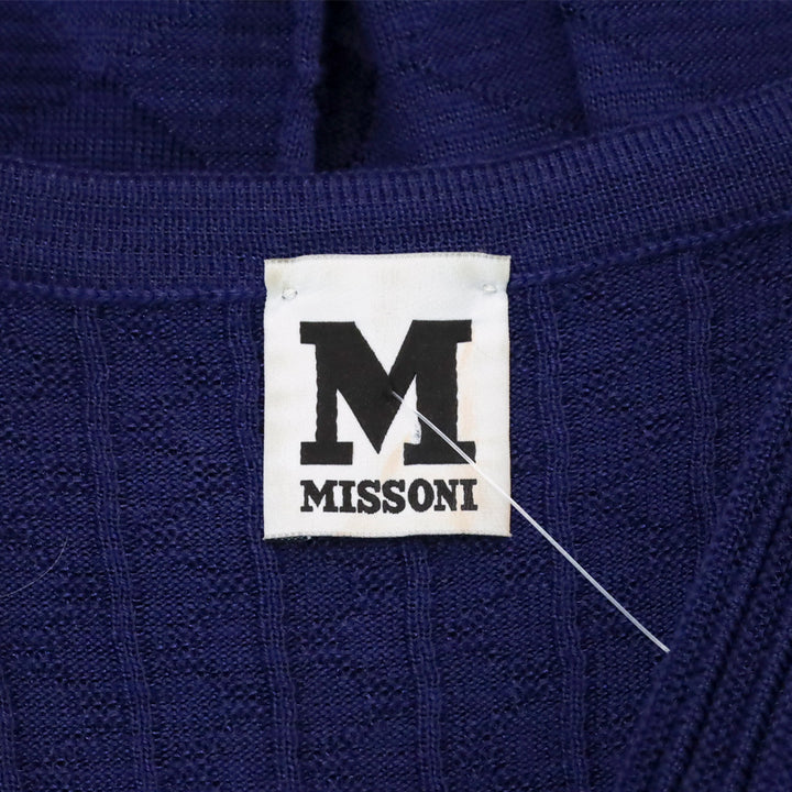 M Missoni Blue Ribbed Geometric Knit V-Neck Short Sleeve Midi Dress