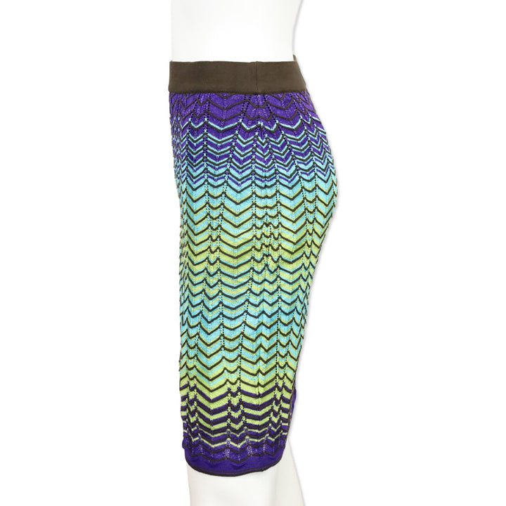 M Missoni Brown Multicolor Zig Zag Striped Knit Midi Skirt