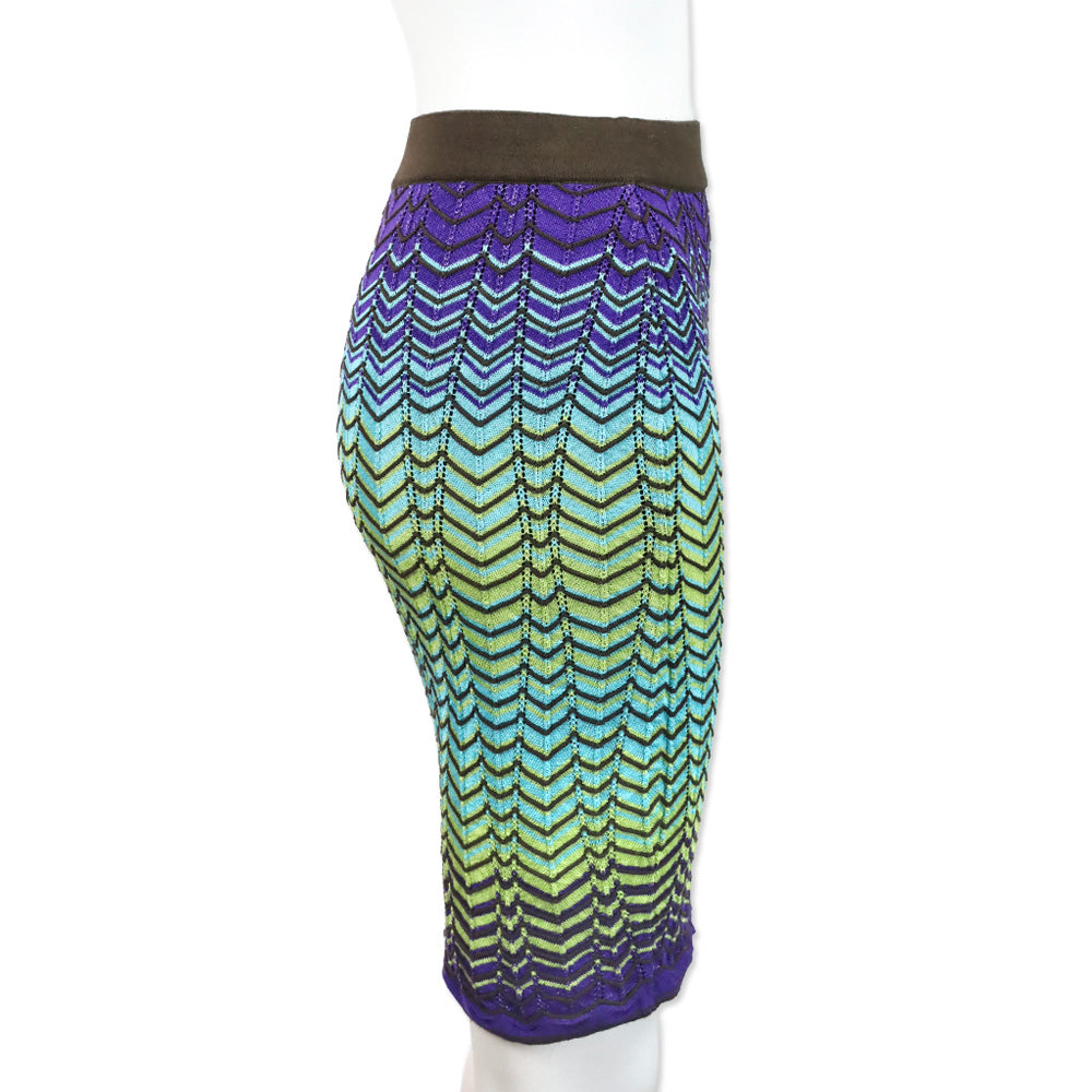 M Missoni Brown Multicolor Zig Zag Striped Knit Midi Skirt