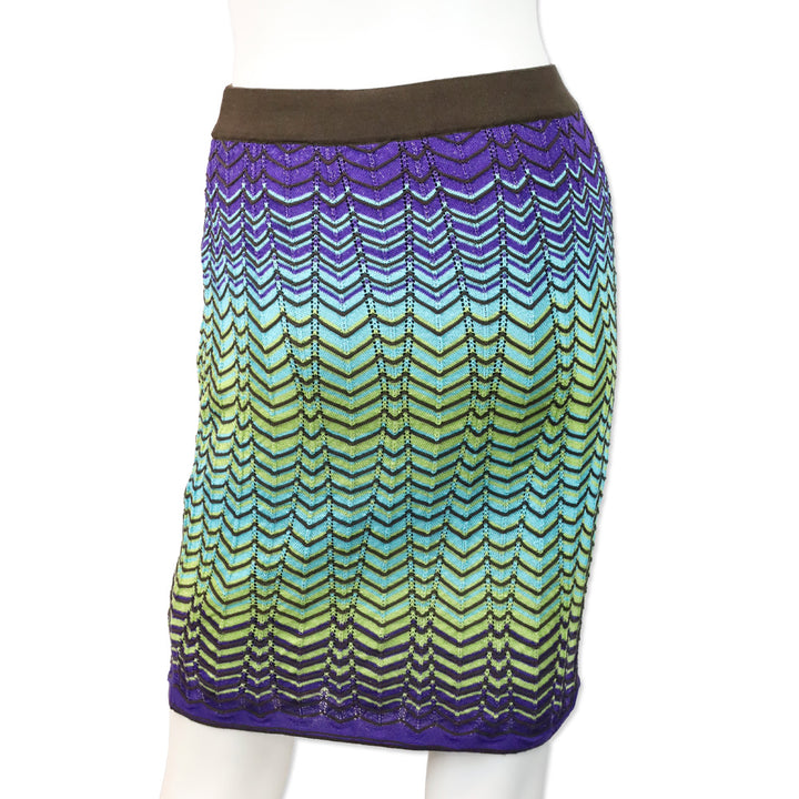 M Missoni Brown Multicolor Zig Zag Striped Knit Midi Skirt