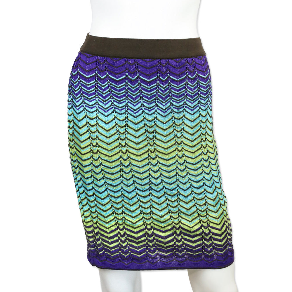 M Missoni Brown Multicolor Zig Zag Striped Knit Midi Skirt