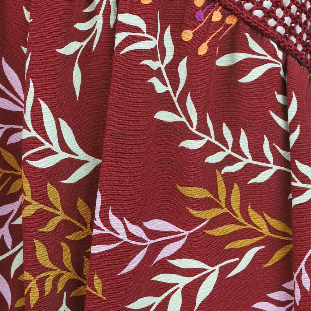 M Missoni Burgundy Leaf Print Knit Trim Sleeveless V-Neck Top