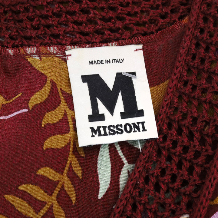 M Missoni Burgundy Leaf Print Knit Trim Sleeveless V-Neck Top