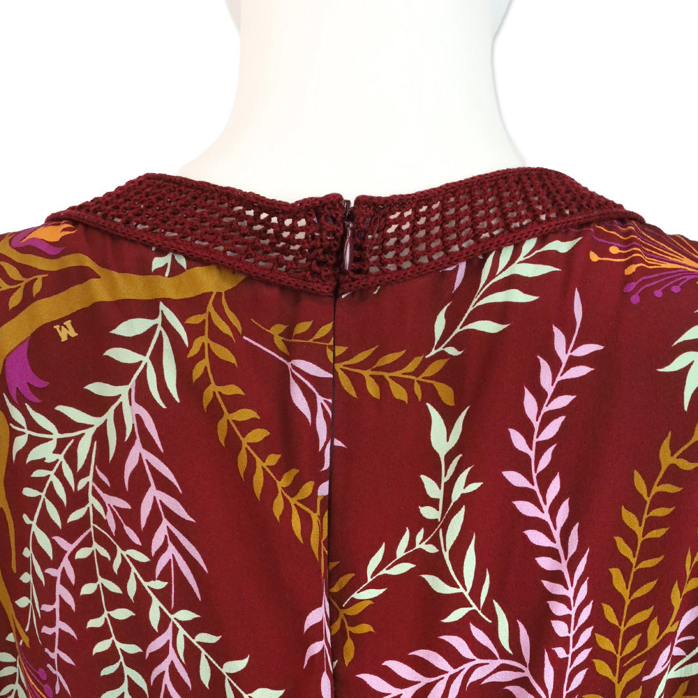 M Missoni Burgundy Leaf Print Knit Trim Sleeveless V-Neck Top