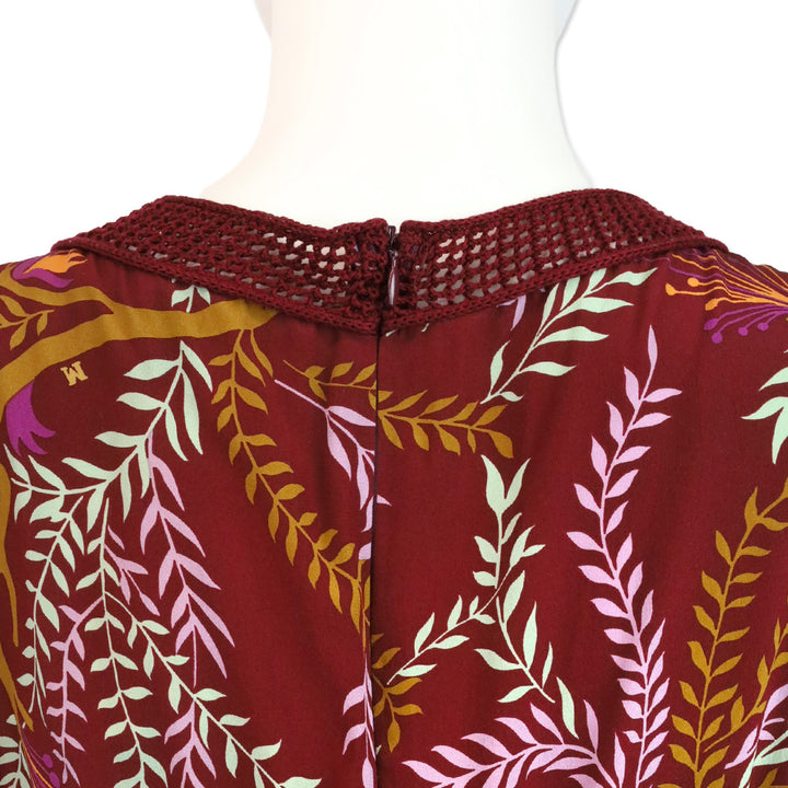 M Missoni Burgundy Leaf Print Knit Trim Sleeveless V-Neck Top
