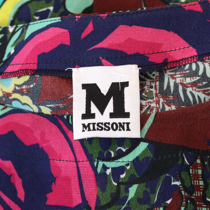 M Missoni Green Multi Floral Crepe Silk Short Sleeve Top
