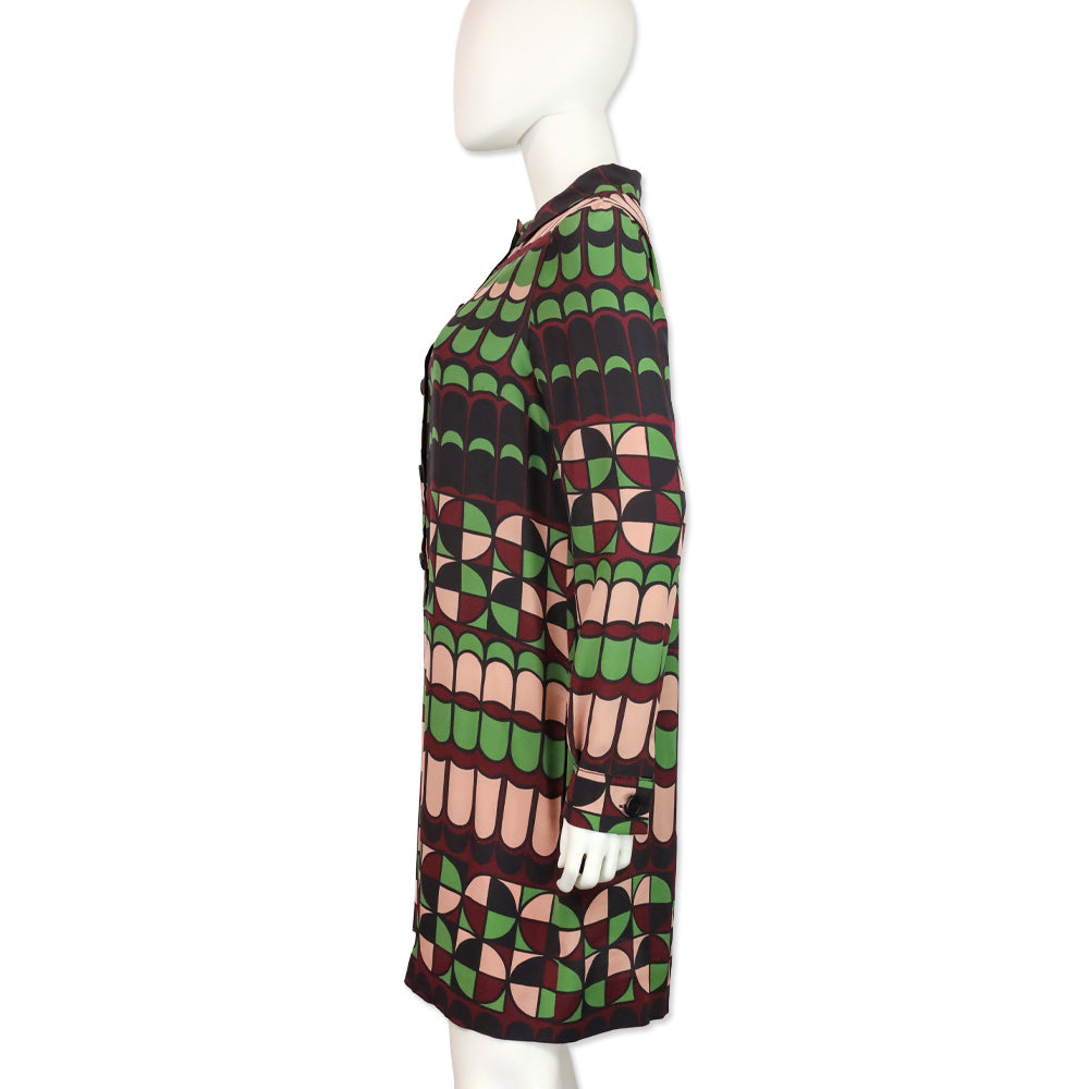 M Missoni Green/Pink Multi Geometric Print Silk Shirtdress