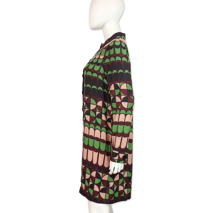 M Missoni Green/Pink Multi Geometric Print Silk Shirtdress
