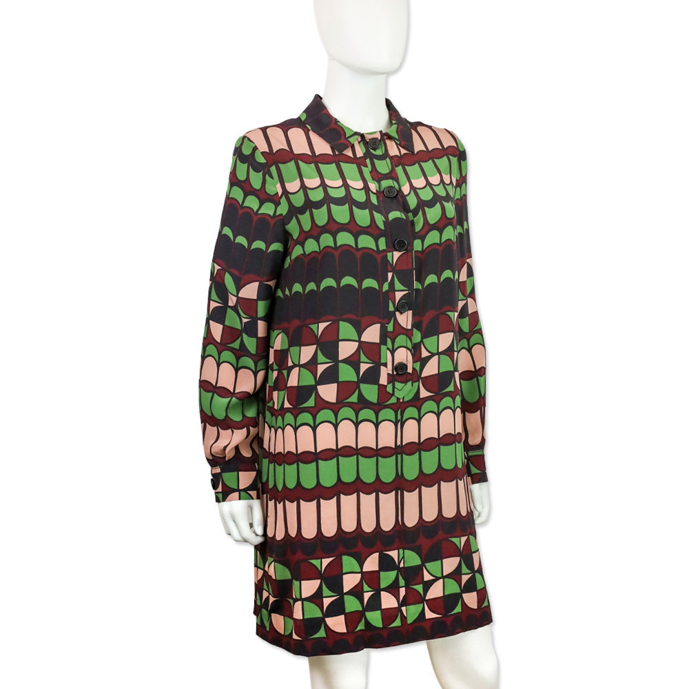 M Missoni Green/Pink Multi Geometric Print Silk Shirtdress