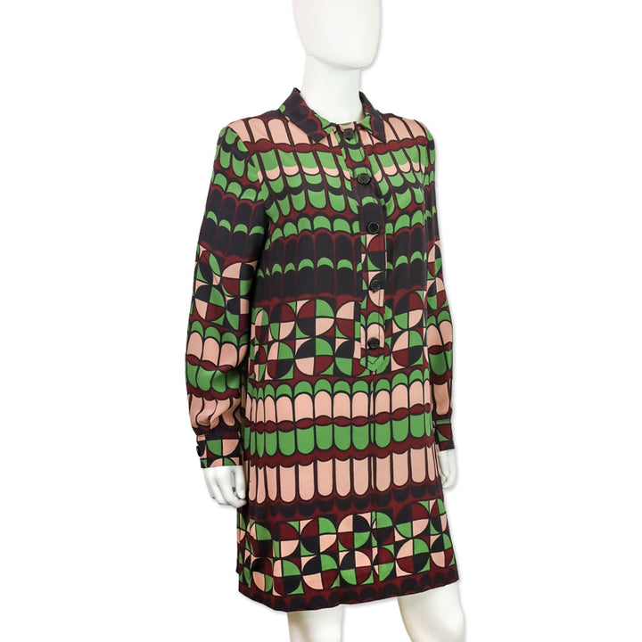 M Missoni Green/Pink Multi Geometric Print Silk Shirtdress