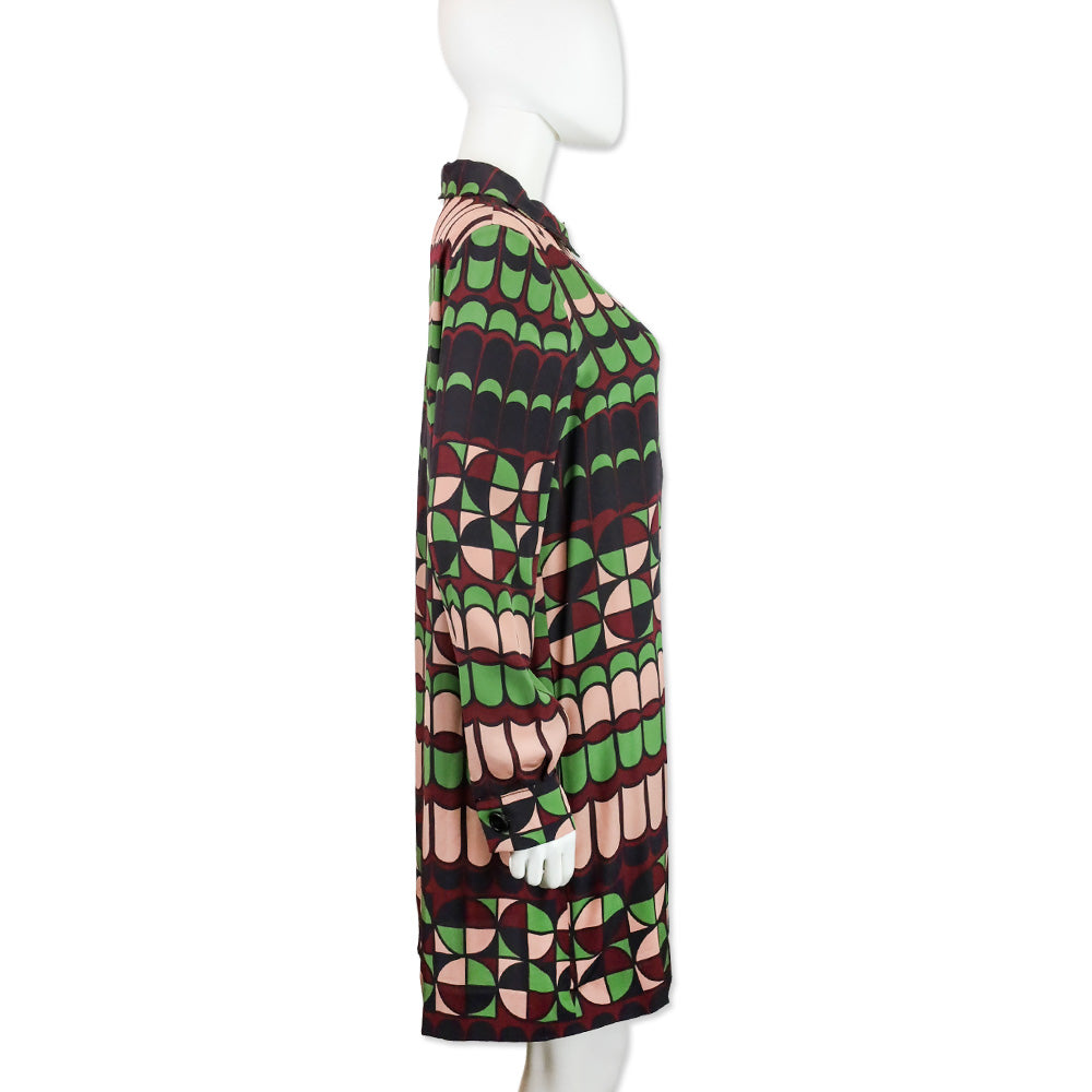 M Missoni Green/Pink Multi Geometric Print Silk Shirtdress