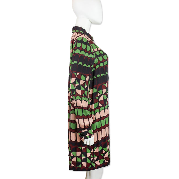 M Missoni Green/Pink Multi Geometric Print Silk Shirtdress