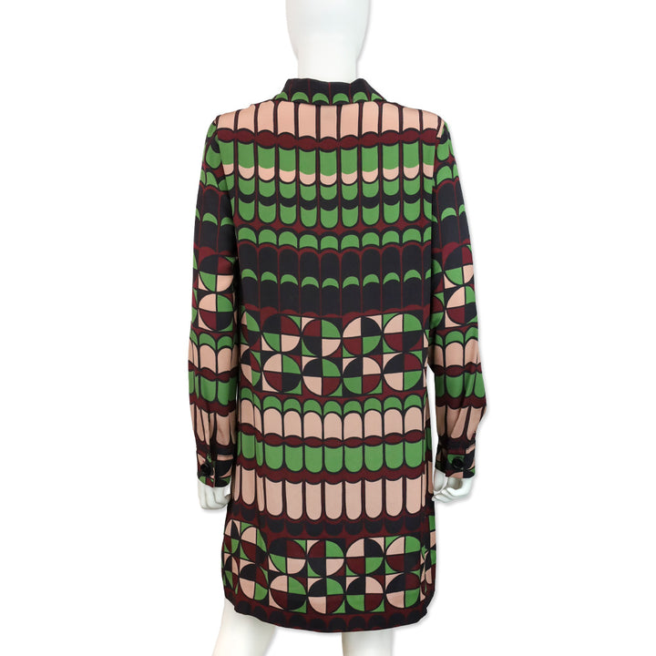 M Missoni Green/Pink Multi Geometric Print Silk Shirtdress