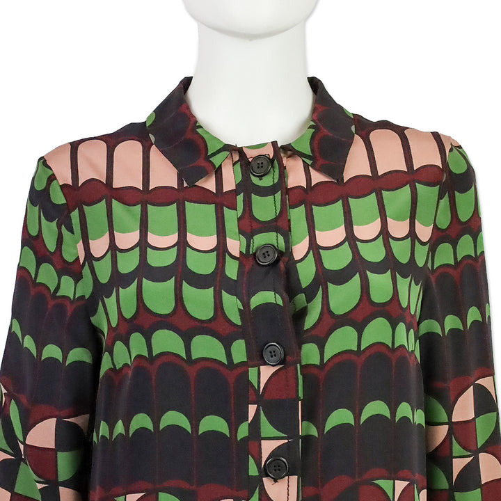 M Missoni Green/Pink Multi Geometric Print Silk Shirtdress
