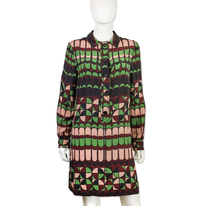 M Missoni Green/Pink Multi Geometric Print Silk Shirtdress