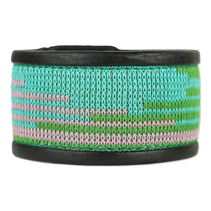 M Missoni Mulitcolor Woven Black Leather Cuff
