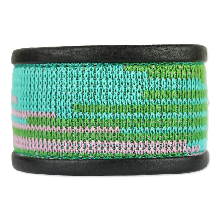 M Missoni Mulitcolor Woven Black Leather Cuff