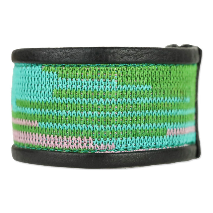 M Missoni Mulitcolor Woven Black Leather Cuff