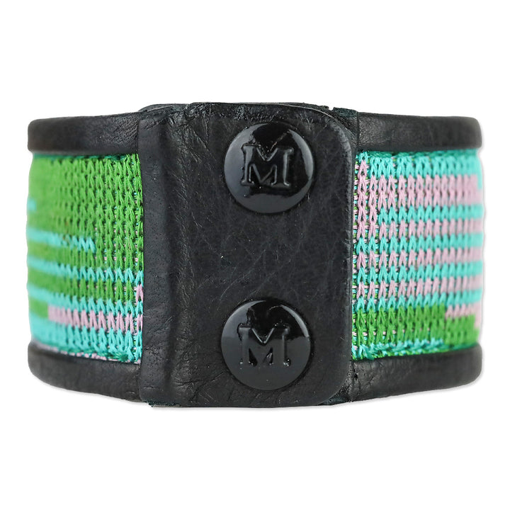 M Missoni Mulitcolor Woven Black Leather Cuff