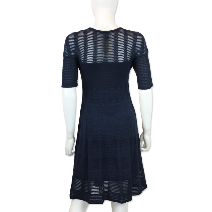 M Missoni Navy Pointelle Knit Short Sleeve Midi Dress
