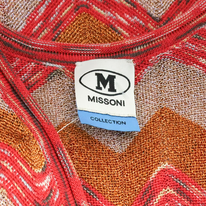 M Missoni Orange Metallic Multi Zigzag Knit V-Neck Sleeveless Midi Dress